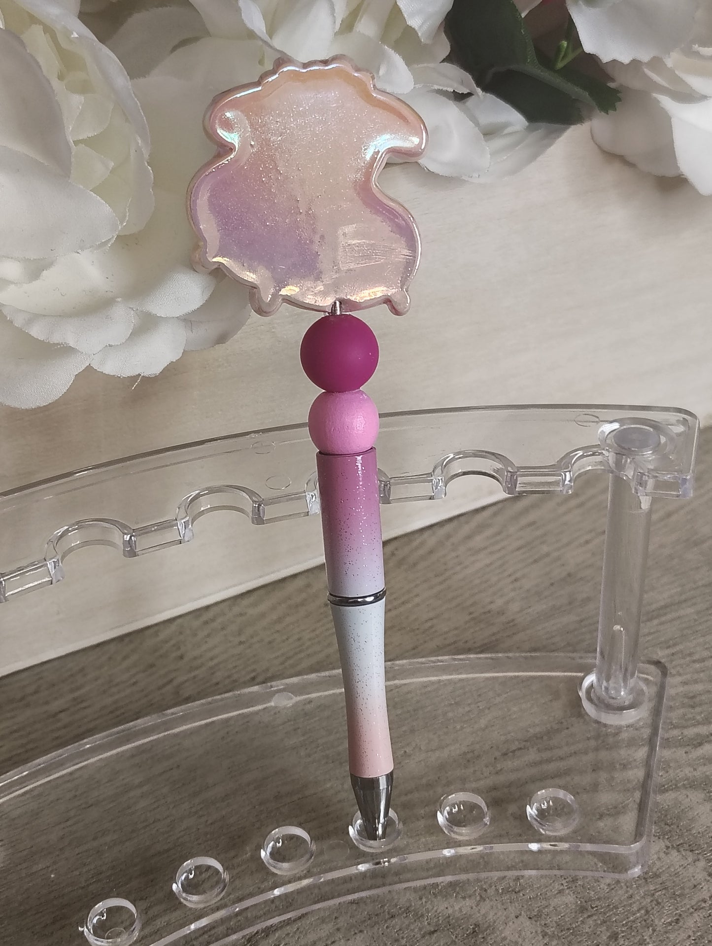 Pastel Bunny Character Beaded Pen | Cute Pink Ombre Writing Pen