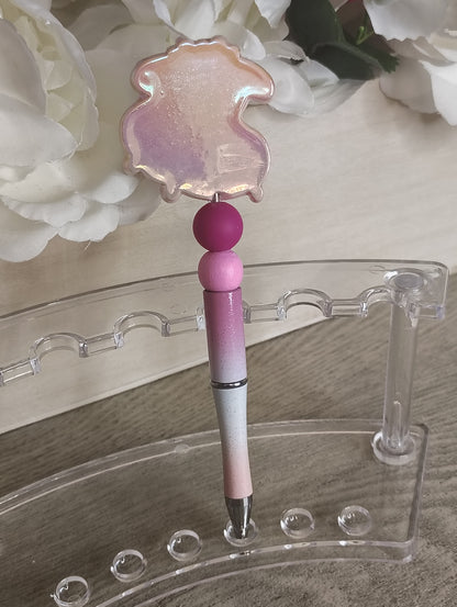 Pastel Bunny Character Beaded Pen | Cute Pink Ombre Writing Pen