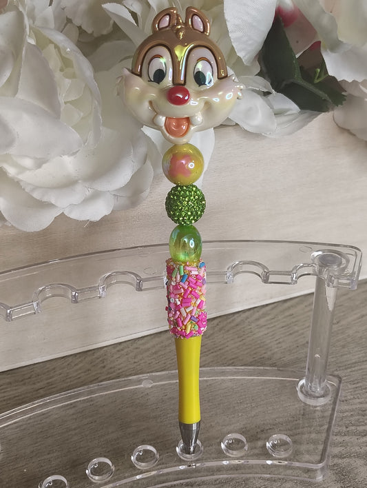 Chip & Dale Inspired | Chipmunk Character Beaded Pen | Bright Sprinkle Writing Pen