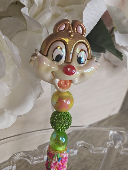 Chip & Dale Inspired | Chipmunk Character Beaded Pen | Bright Sprinkle Writing Pen