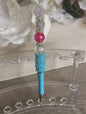Aqua Sparkle Beaded Pen | Blue & Pink Crystal Writing Pen