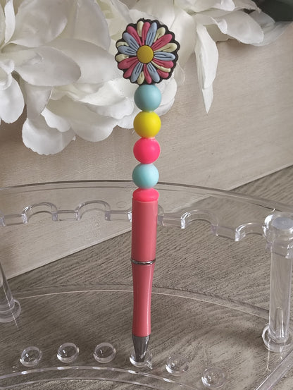 Retro Flower Beaded Pen | Bright Floral Writing Pen