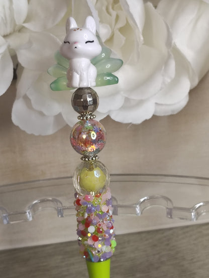 Forest Fairy Fox Beaded Pen | Whimsical Pastel Writing Pen