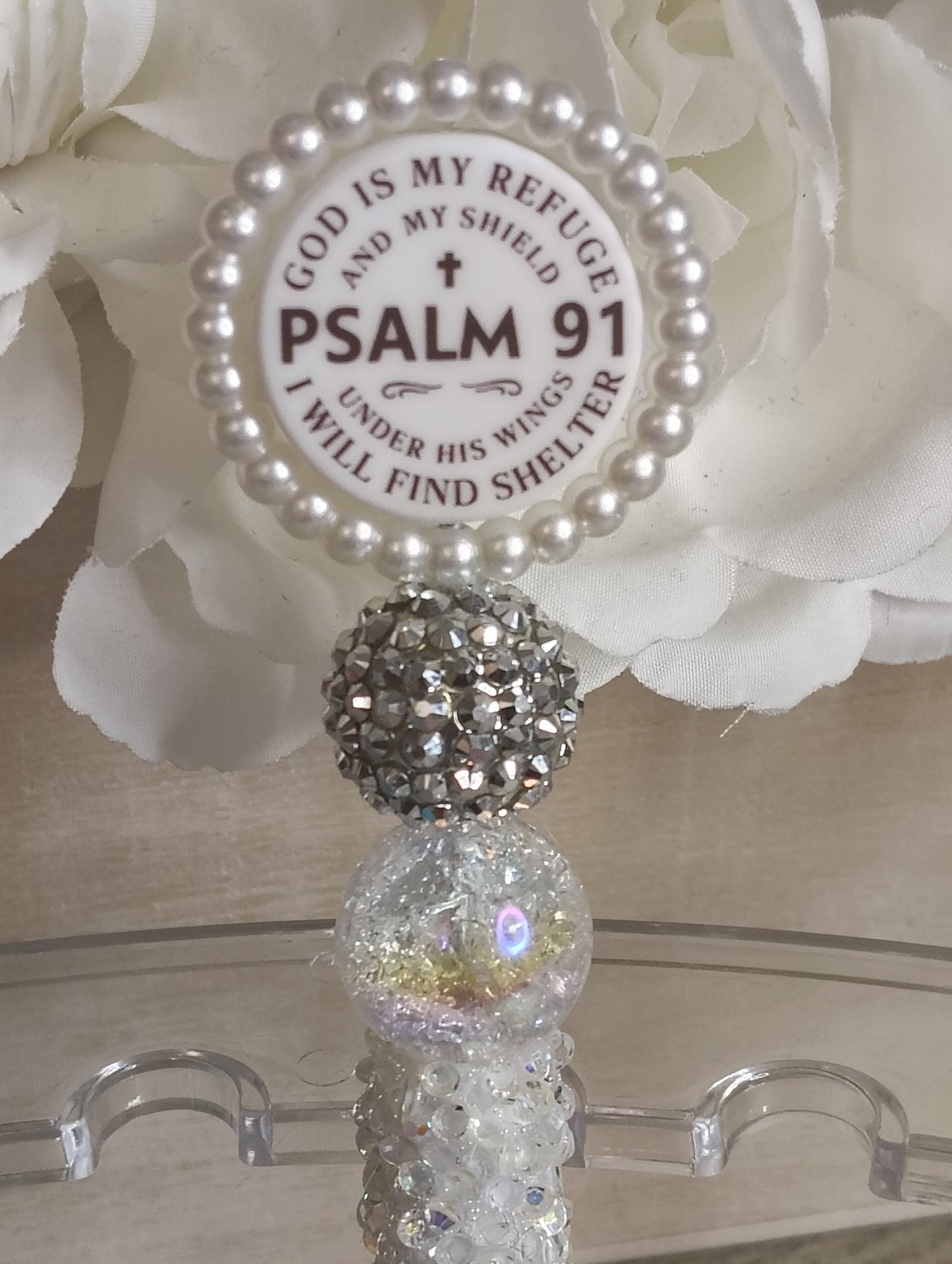 Psalm 91 Spinning Beaded Pen | Faith-Inspired Rotating Top Pen