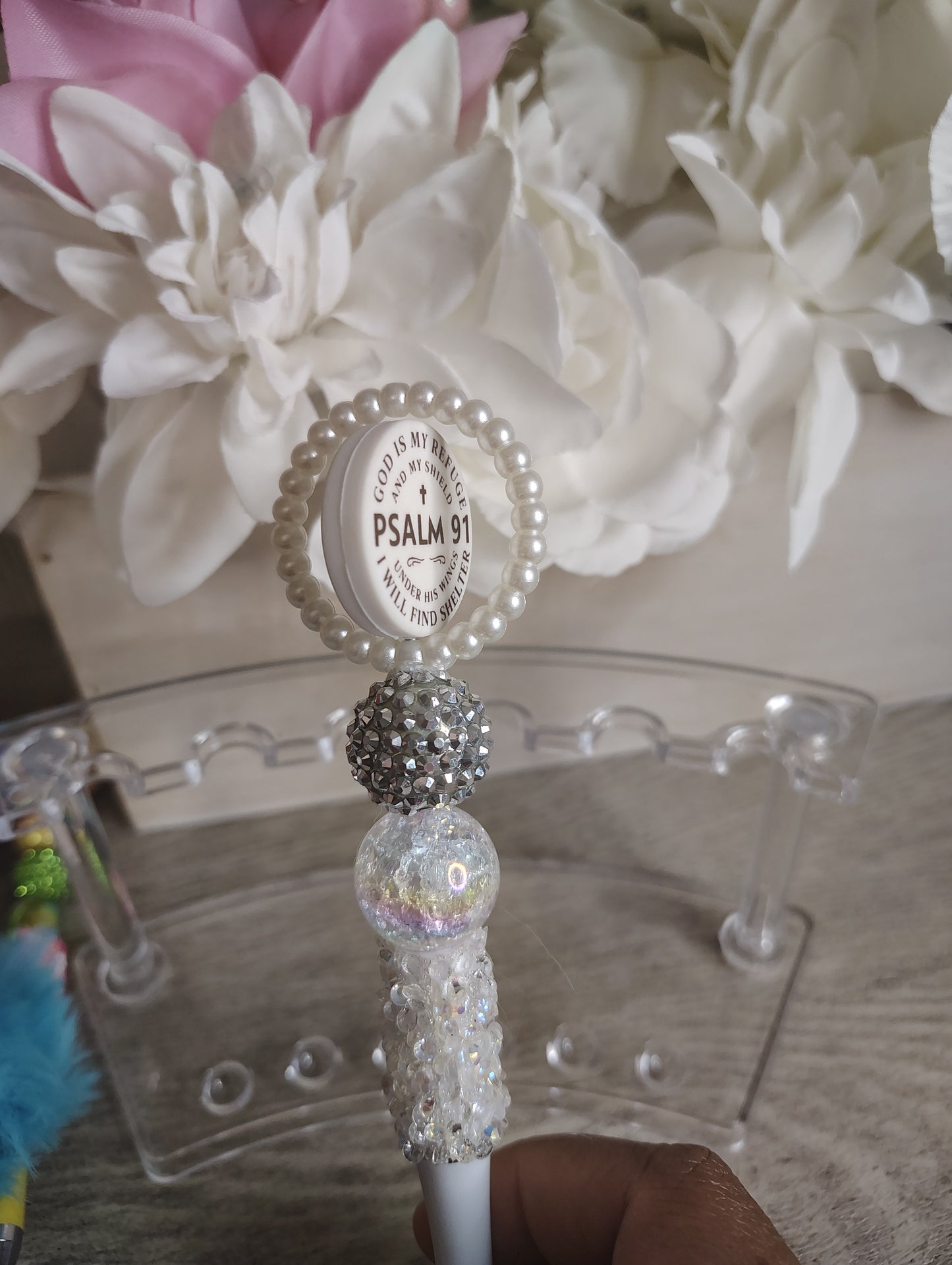 Psalm 91 Spinning Beaded Pen | Faith-Inspired Rotating Top Pen