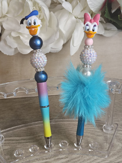 Daisy and Donald Duck Inspired Character | Beaded Pen Set | Colorful Sparkle Duo