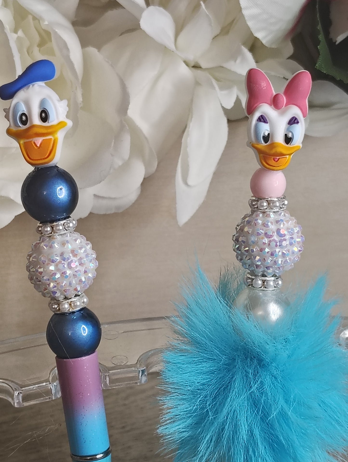 Daisy and Donald Duck Inspired Character | Beaded Pen Set | Colorful Sparkle Duo
