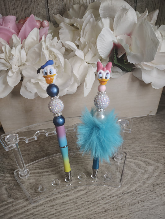 Daisy and Donald Duck Inspired Character | Beaded Pen Set | Colorful Sparkle Duo