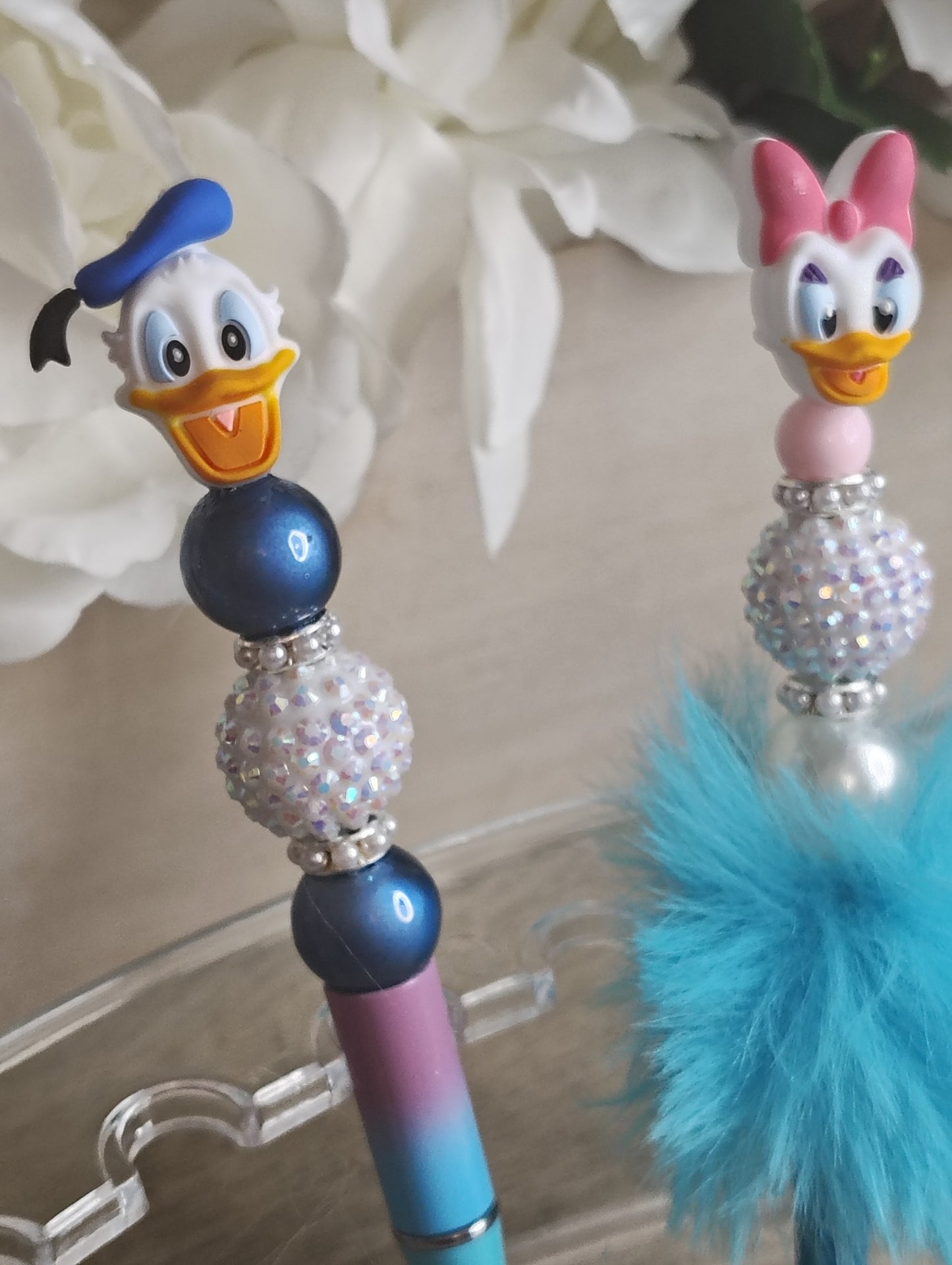 Daisy and Donald Duck Inspired Character | Beaded Pen Set | Colorful Sparkle Duo
