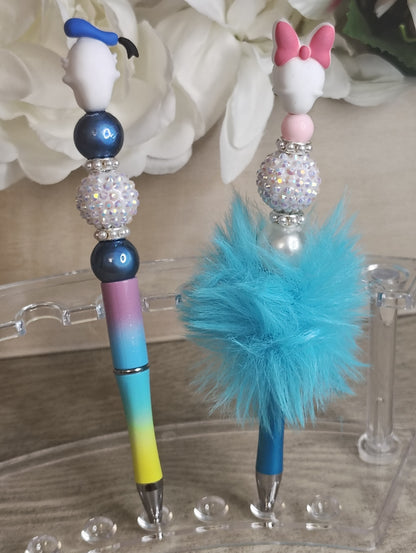 Daisy and Donald Duck Inspired Character | Beaded Pen Set | Colorful Sparkle Duo