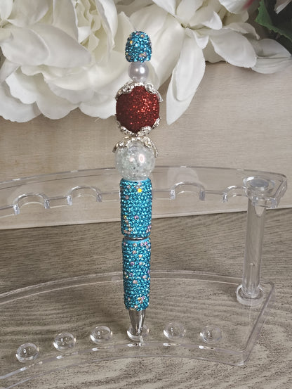 Teal & Ruby Crystal Sparkle Beaded Pen | Luxe Handmade Pen