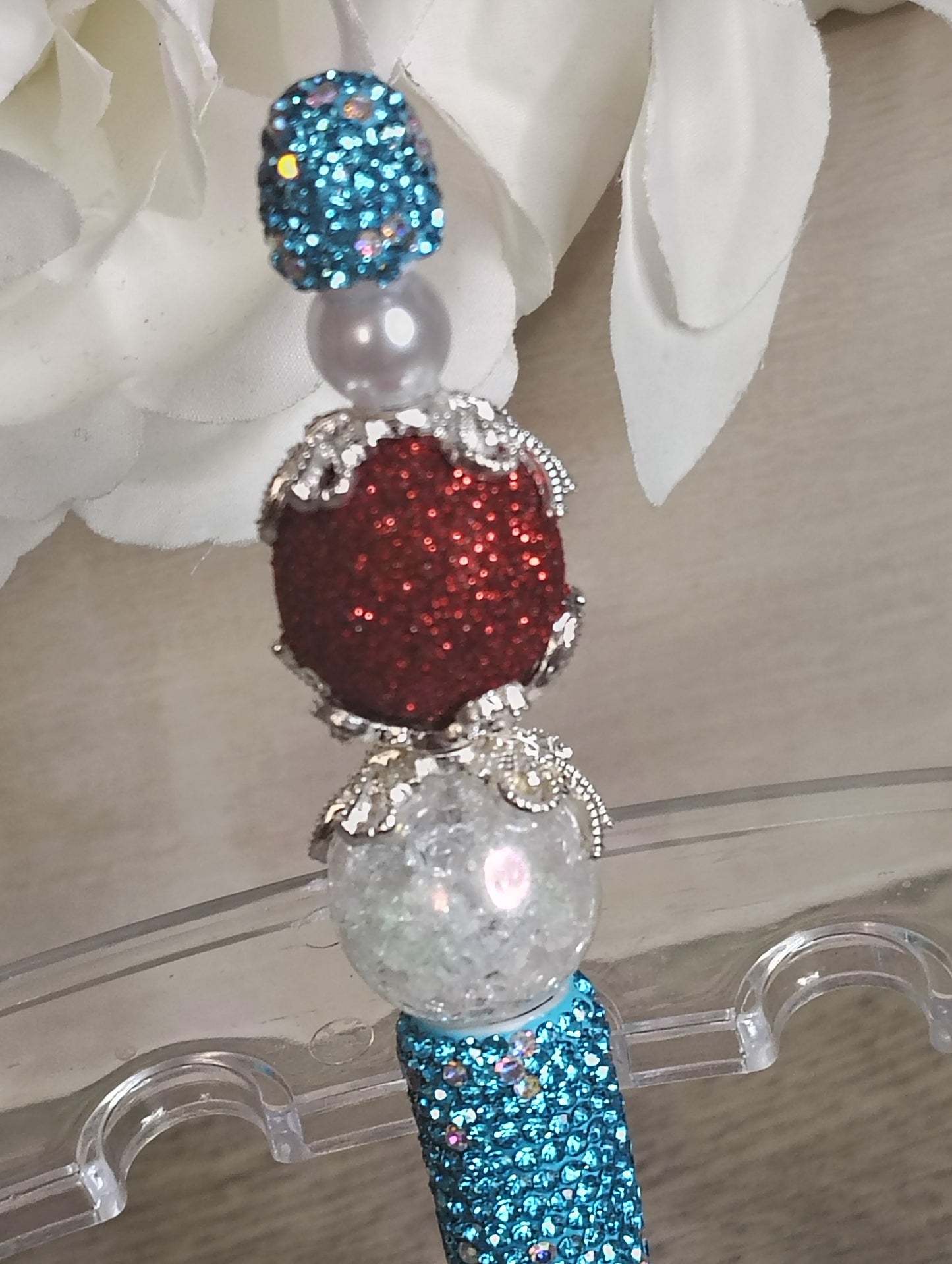 Teal & Ruby Crystal Sparkle Beaded Pen | Luxe Handmade Pen