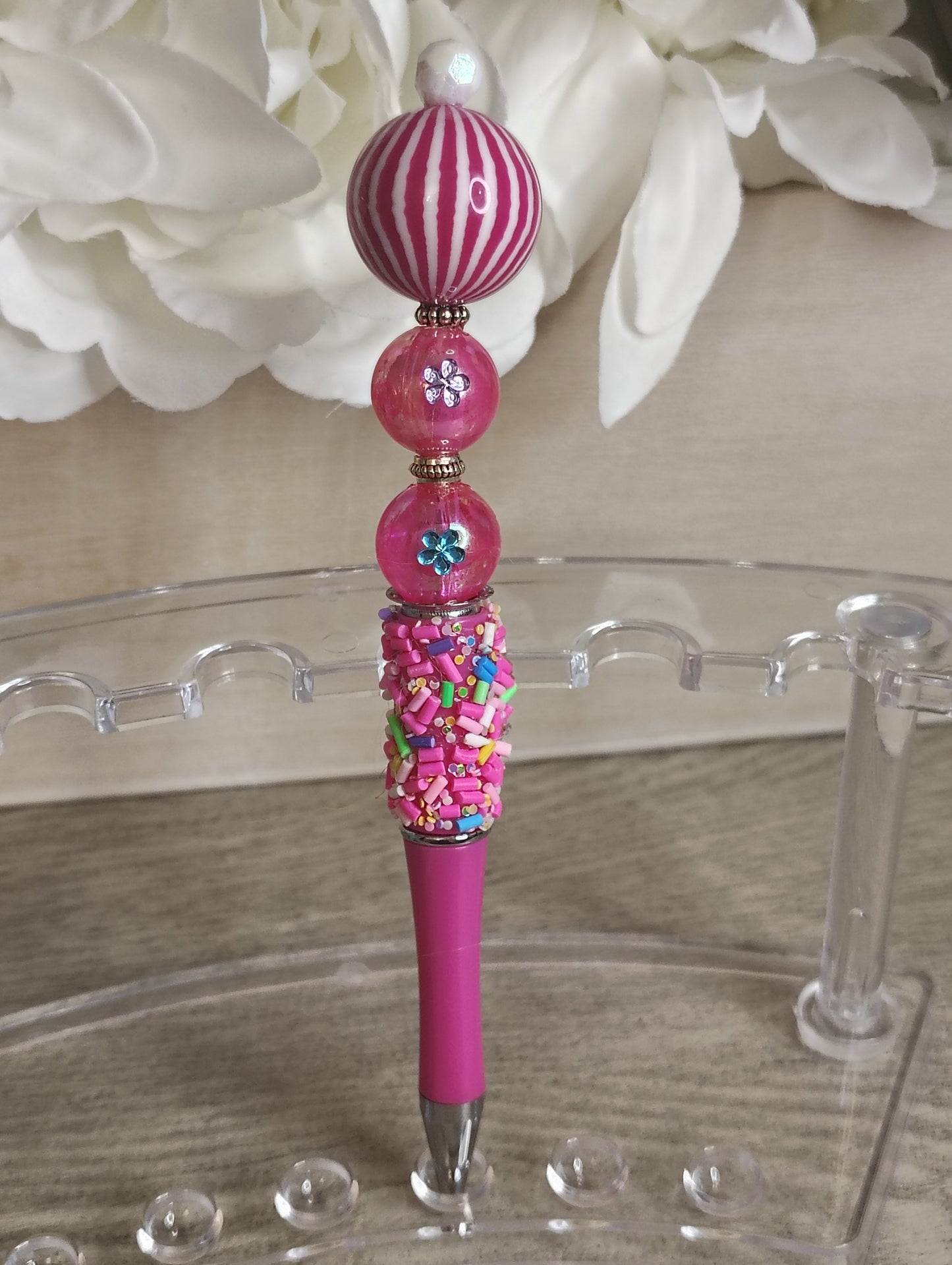 Pretty in Pink Sprinkle Pen | Candy Stripe Beaded Glam Pen