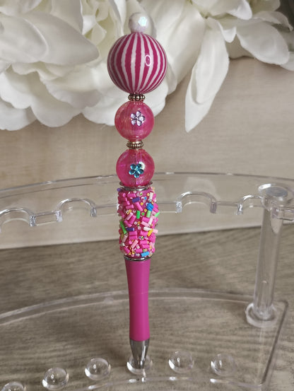 Pretty in Pink Sprinkle Pen | Candy Stripe Beaded Glam Pen