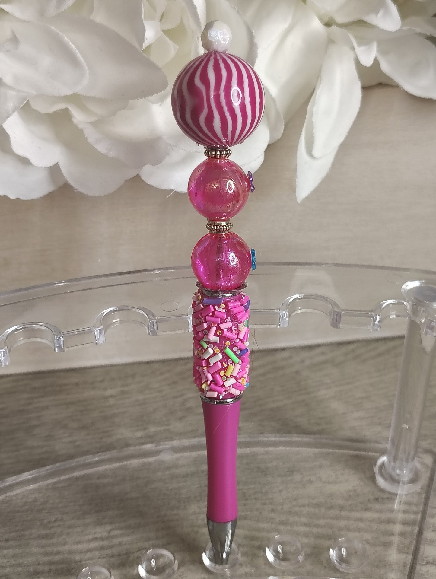 Pretty in Pink Sprinkle Pen | Candy Stripe Beaded Glam Pen