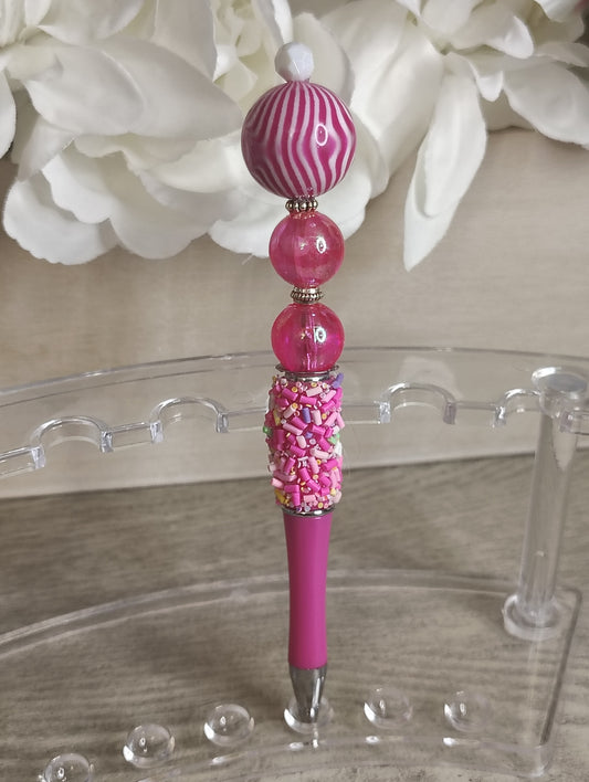 Pretty in Pink Sprinkle Pen | Candy Stripe Beaded Glam Pen