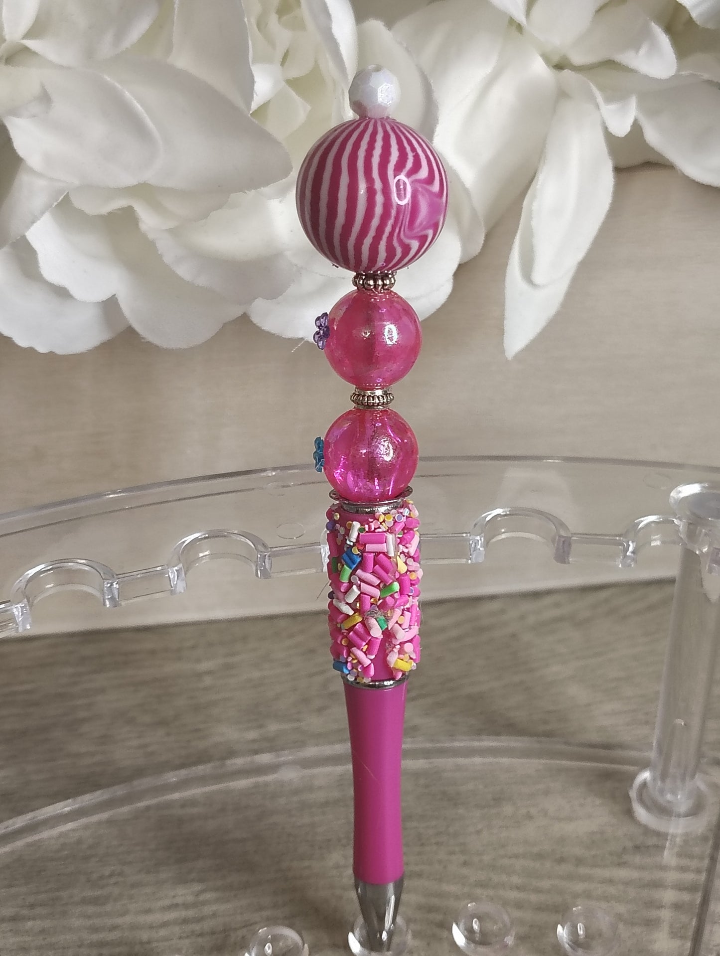 Pretty in Pink Sprinkle Pen | Candy Stripe Beaded Glam Pen