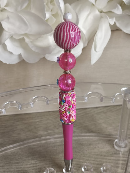 Pretty in Pink Sprinkle Pen | Candy Stripe Beaded Glam Pen