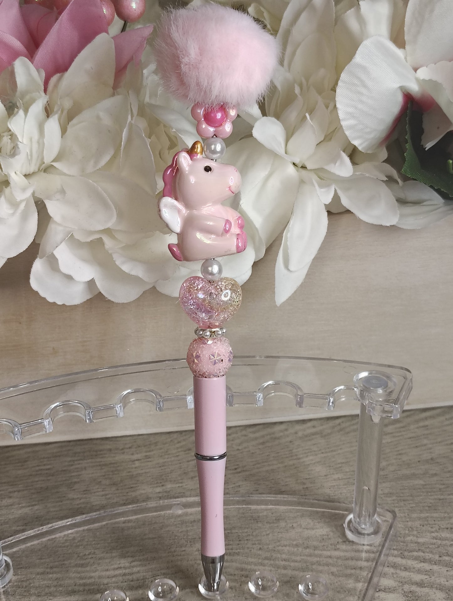 Blush Unicorn Pom-Pom Pen | Pink Fairycore Beaded Glam Pen