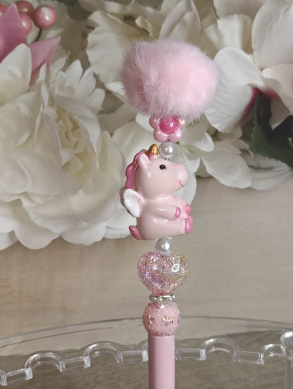 Blush Unicorn Pom-Pom Pen | Pink Fairycore Beaded Glam Pen