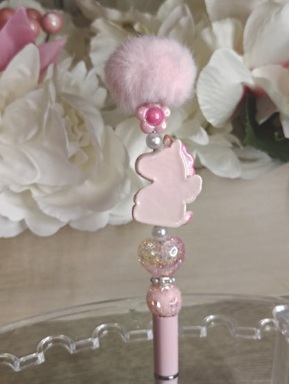 Blush Unicorn Pom-Pom Pen | Pink Fairycore Beaded Glam Pen