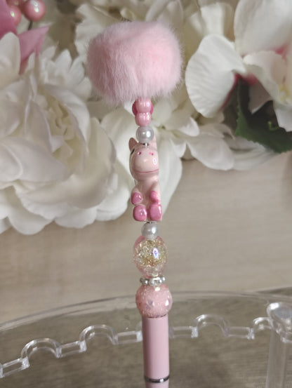Blush Unicorn Pom-Pom Pen | Pink Fairycore Beaded Glam Pen