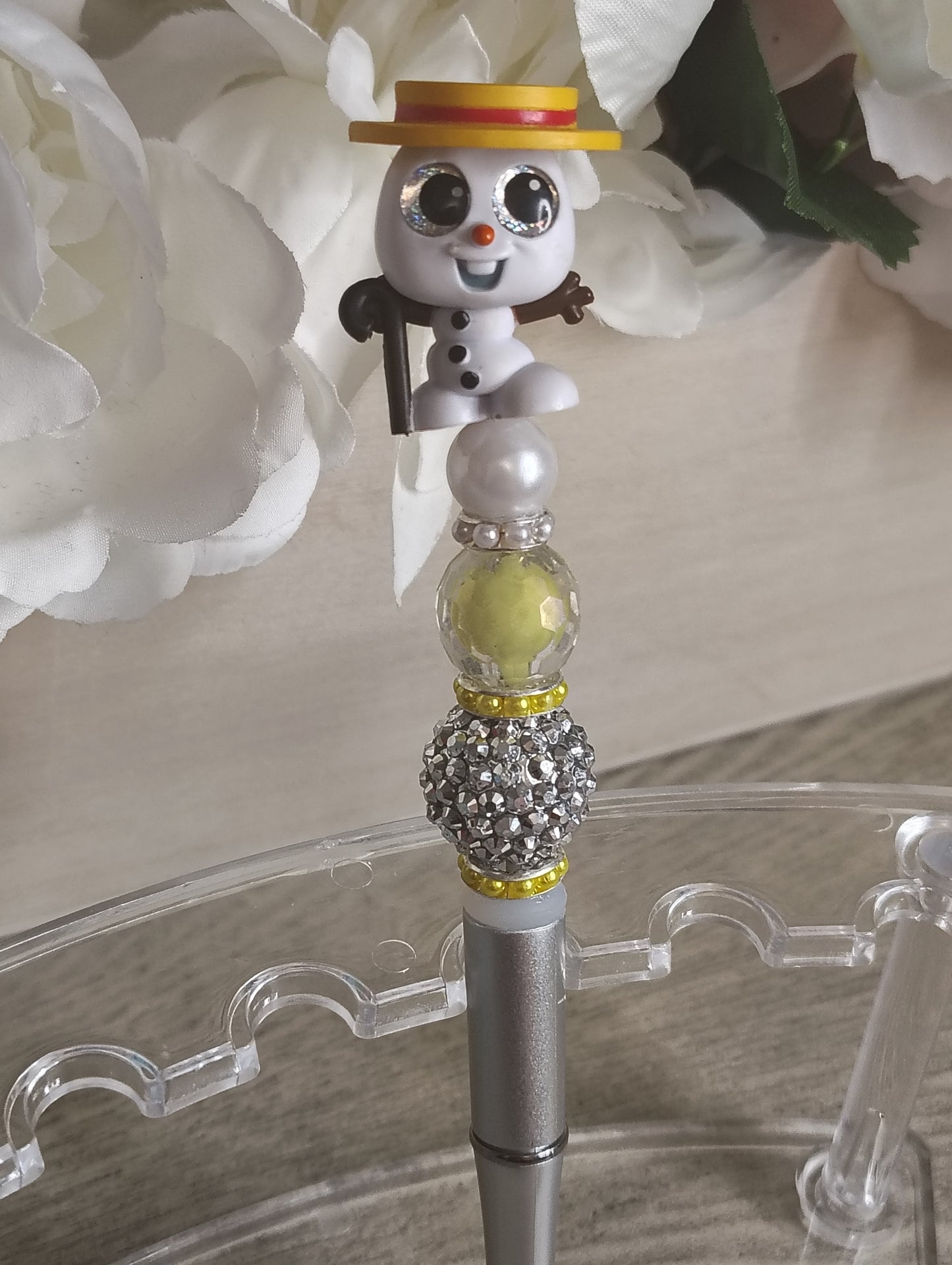 Olaf Inspired | Sparkle Pen | Silver Beaded Winter Character Pen