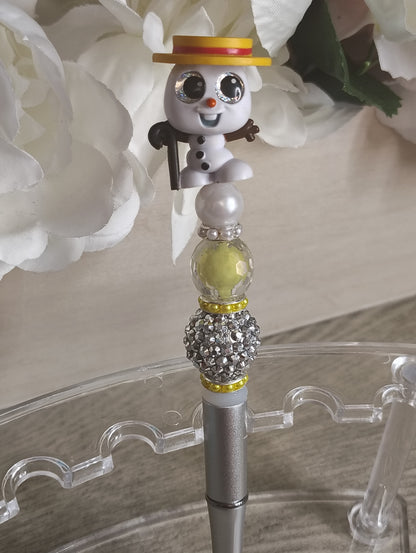 Olaf Inspired | Sparkle Pen | Silver Beaded Winter Character Pen