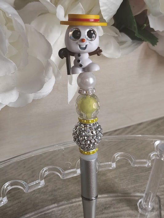 Olaf Inspired | Sparkle Pen | Silver Beaded Winter Character Pen