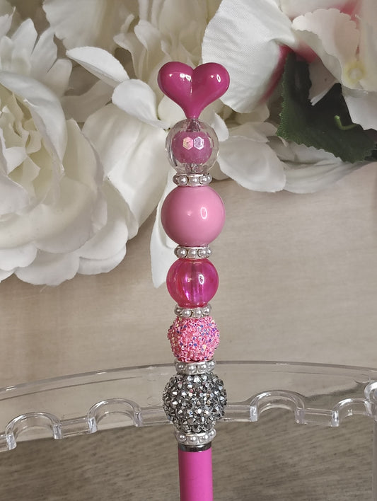 Pink Heart Pen & Stylus with Extender | Beaded 2-in-1 Statement Pen