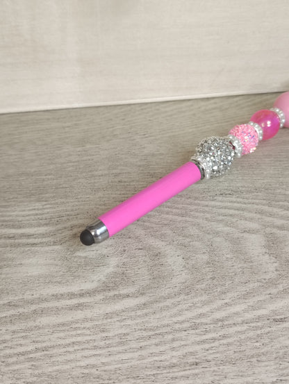 Pink Heart Pen & Stylus with Extender | Beaded 2-in-1 Statement Pen