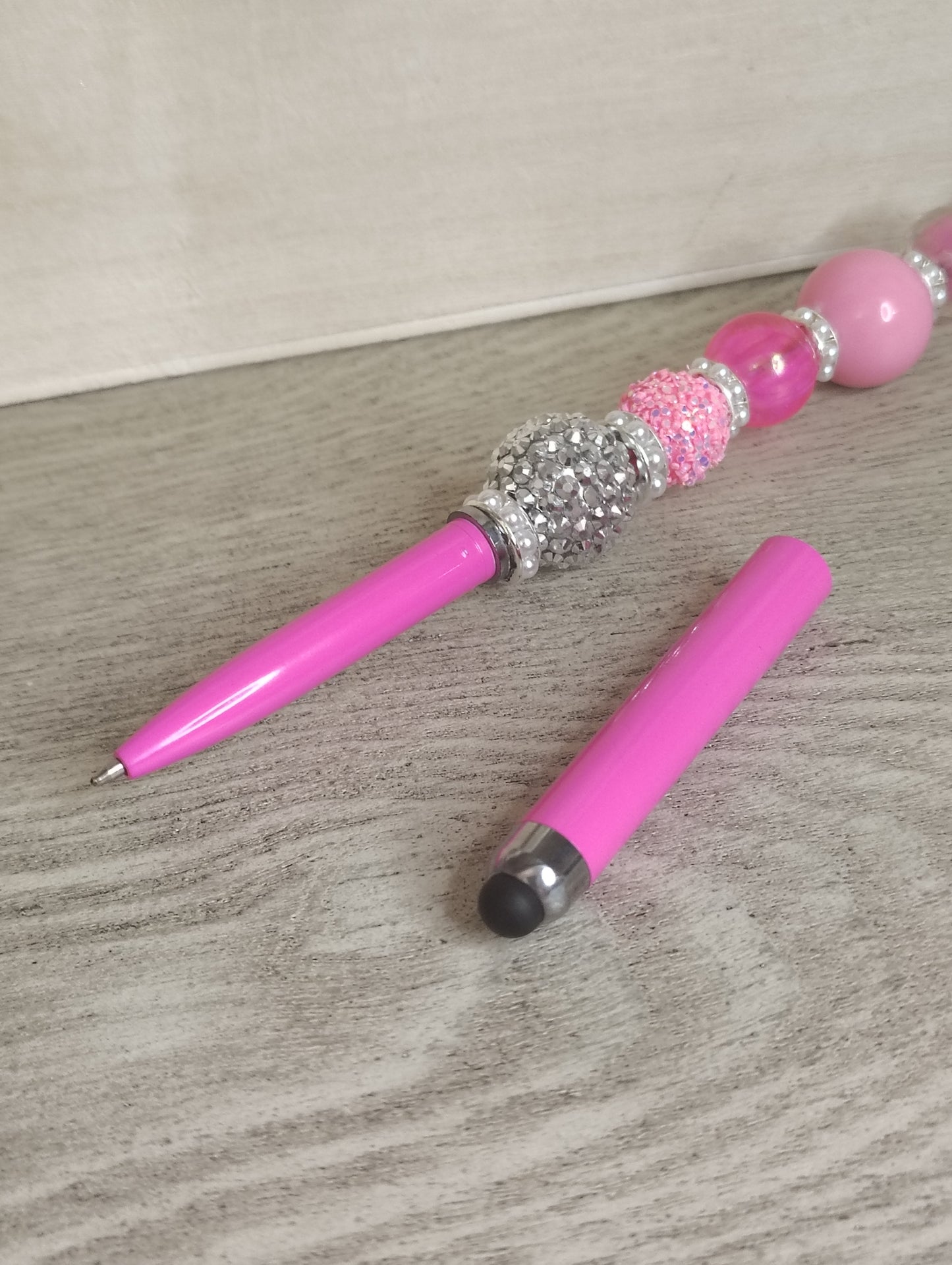 Pink Heart Pen & Stylus with Extender | Beaded 2-in-1 Statement Pen