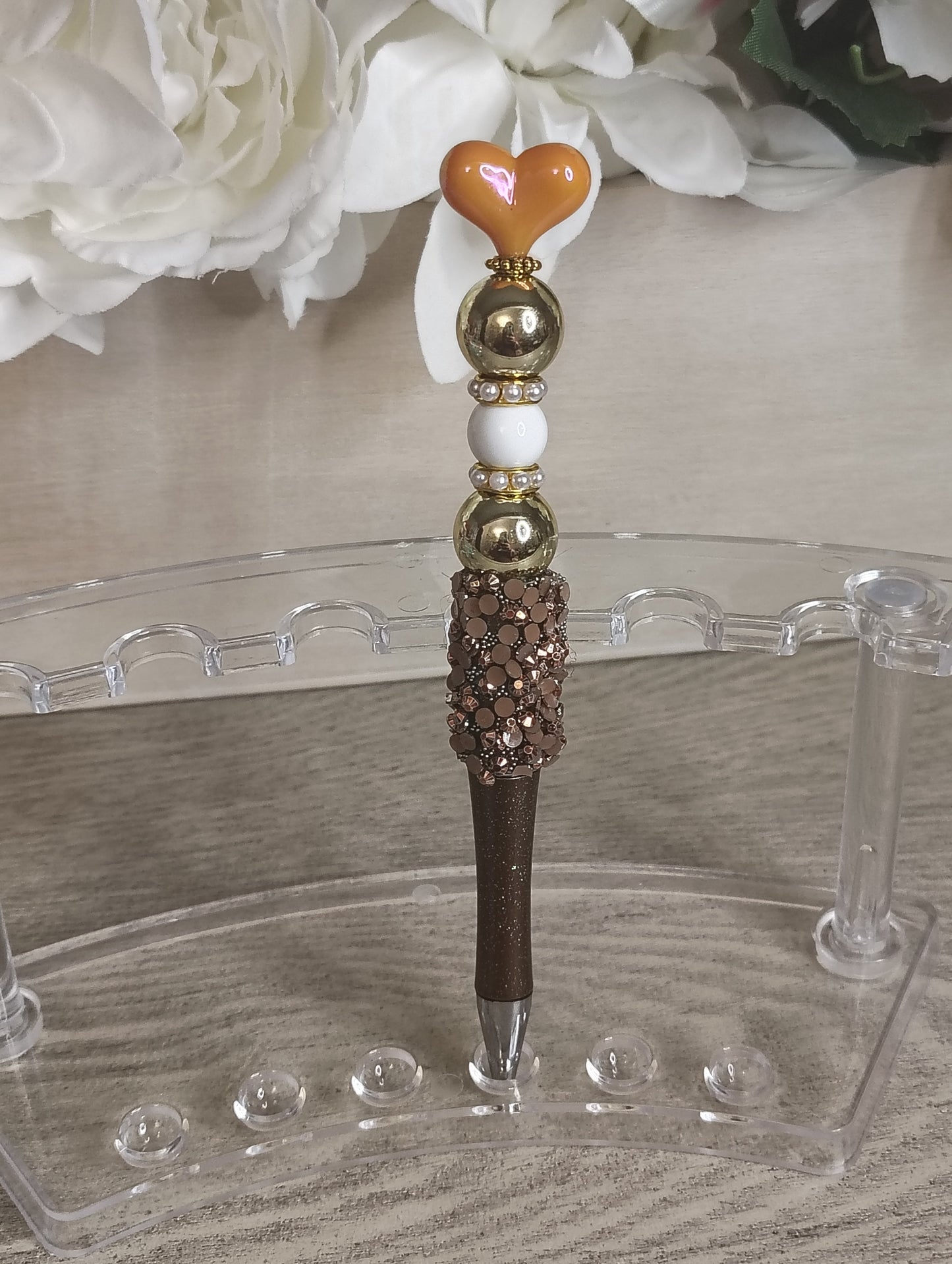 Golden Heart Beaded Pen | Bronze & Gold Glam Handmade Pen