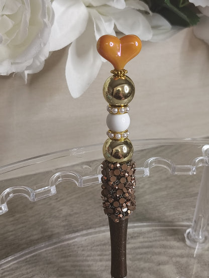 Golden Heart Beaded Pen | Bronze & Gold Glam Handmade Pen