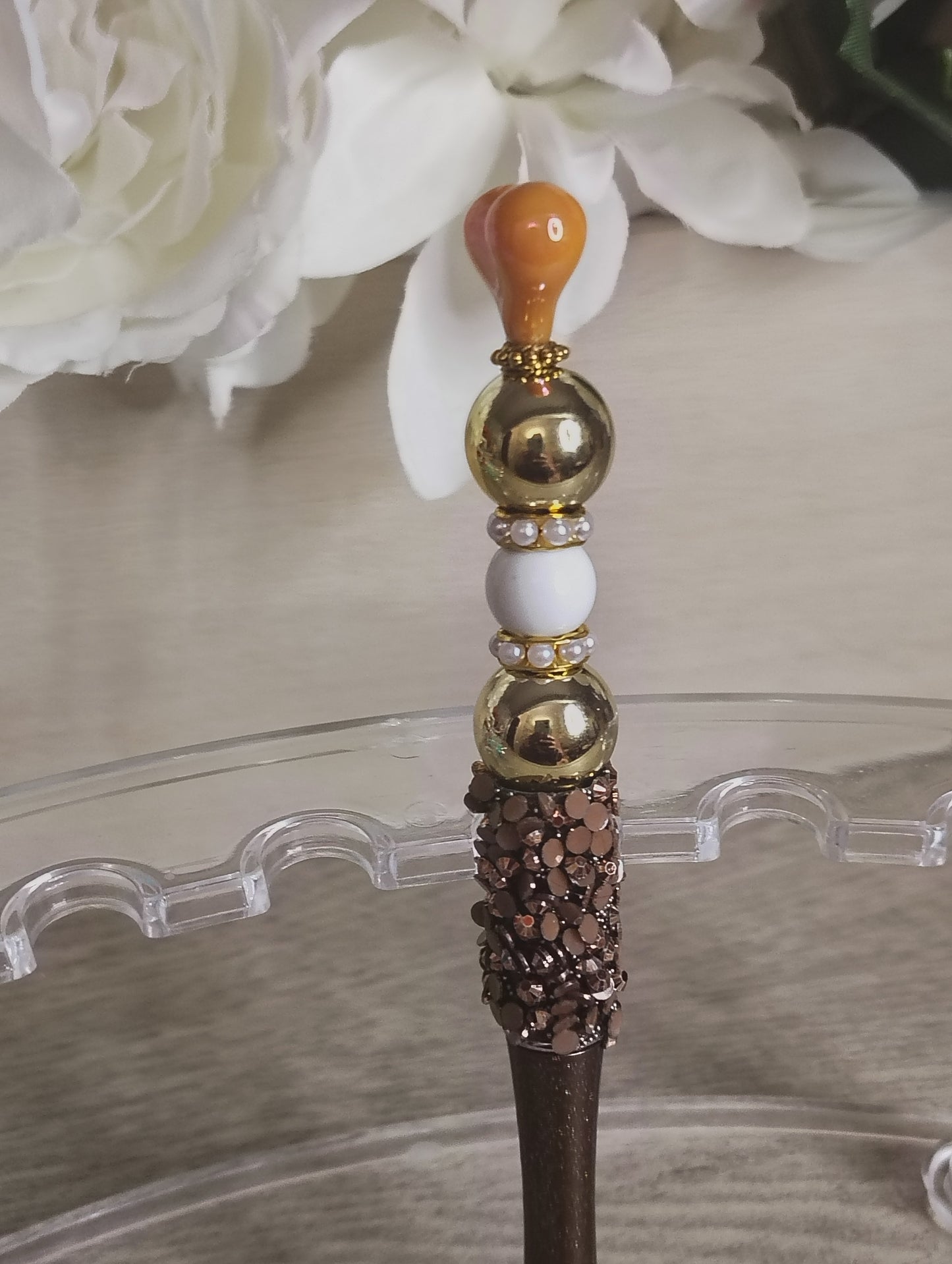 Golden Heart Beaded Pen | Bronze & Gold Glam Handmade Pen