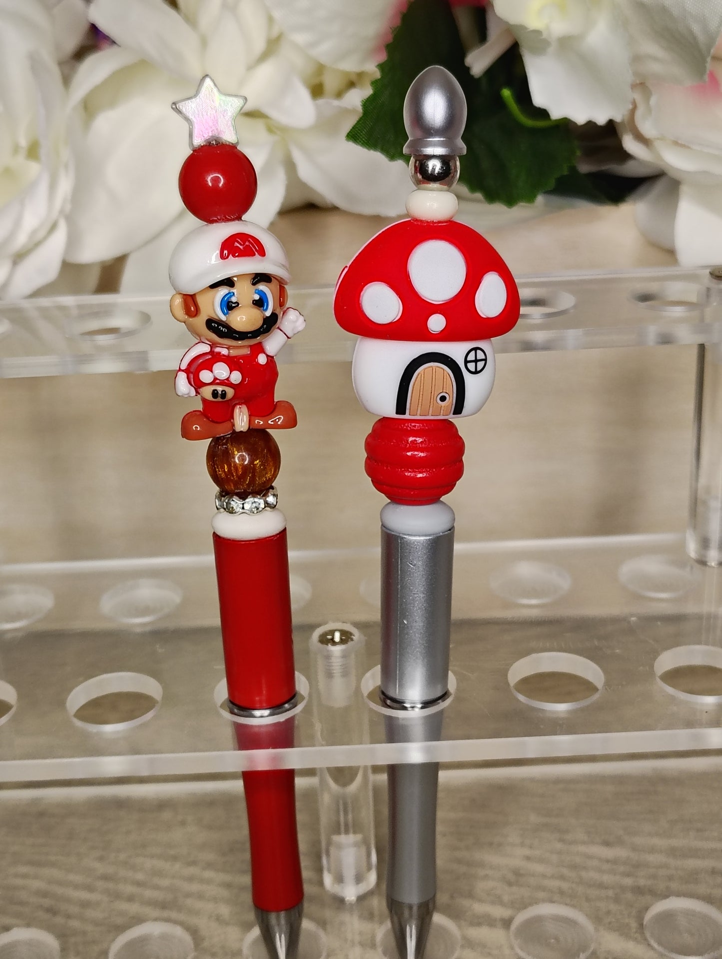 Mario Brothers Inspired & Mushroom House Beaded Pen Duo 🍄⭐️