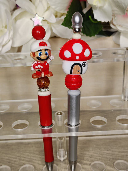 Mario Brothers Inspired & Mushroom House Beaded Pen Duo 🍄⭐️