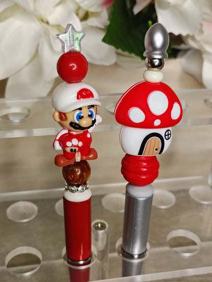 Mario Brothers Inspired & Mushroom House Beaded Pen Duo 🍄⭐️