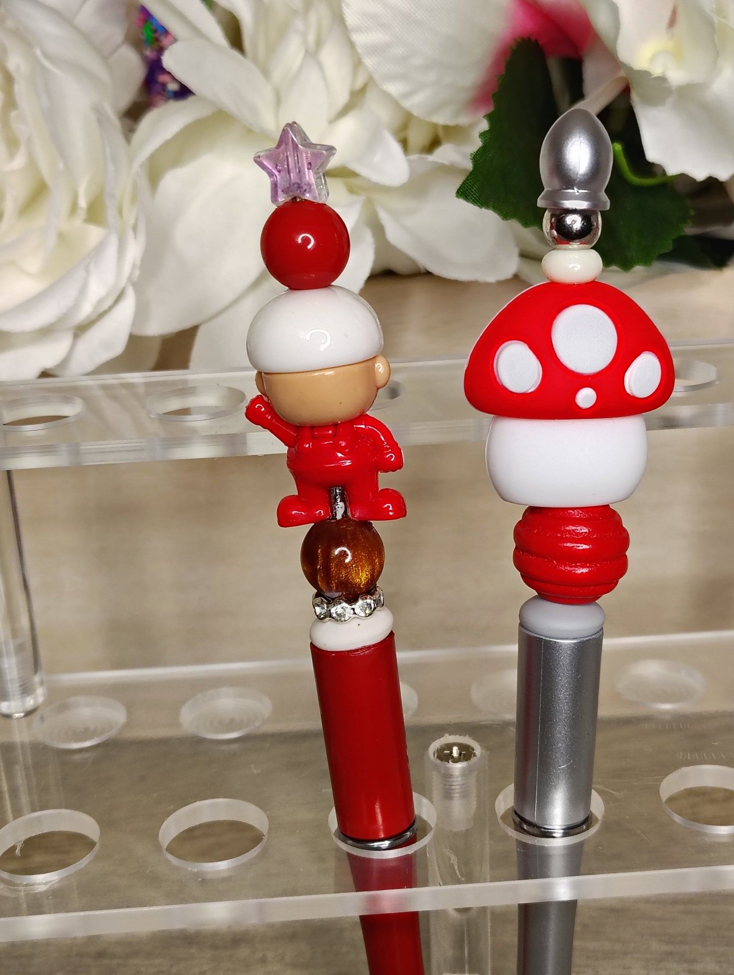 Mario Brothers Inspired & Mushroom House Beaded Pen Duo 🍄⭐️