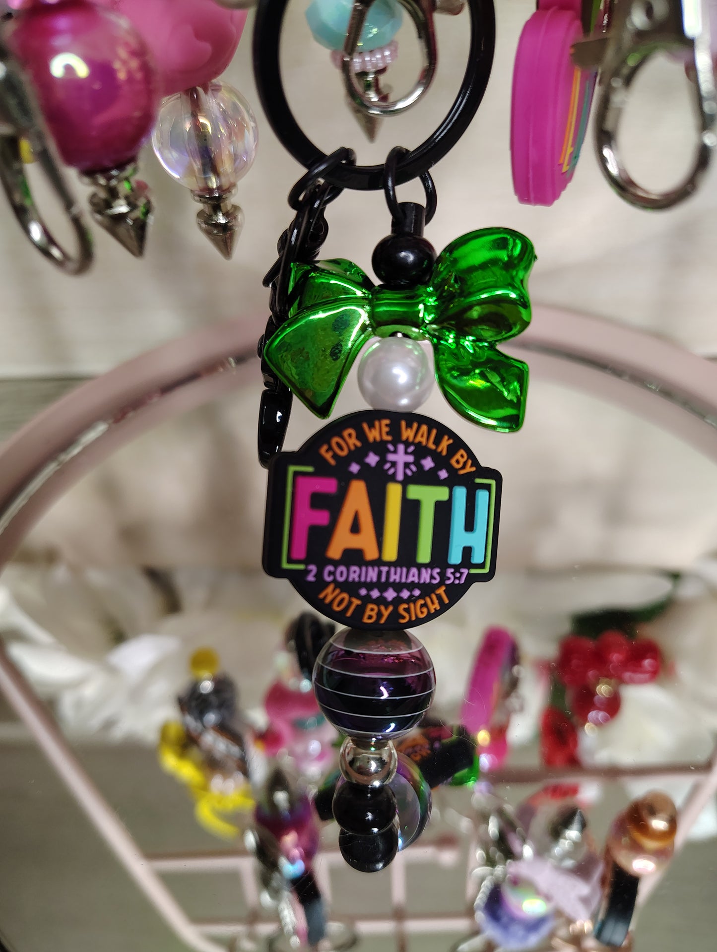 Walk by Faith Beaded Keychain 💚✨