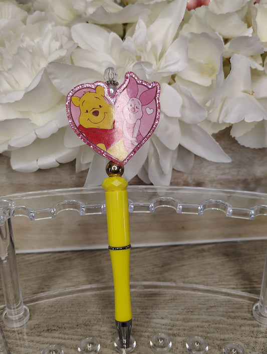 Winnie the Pooh & Piglet Heart Beaded Pen