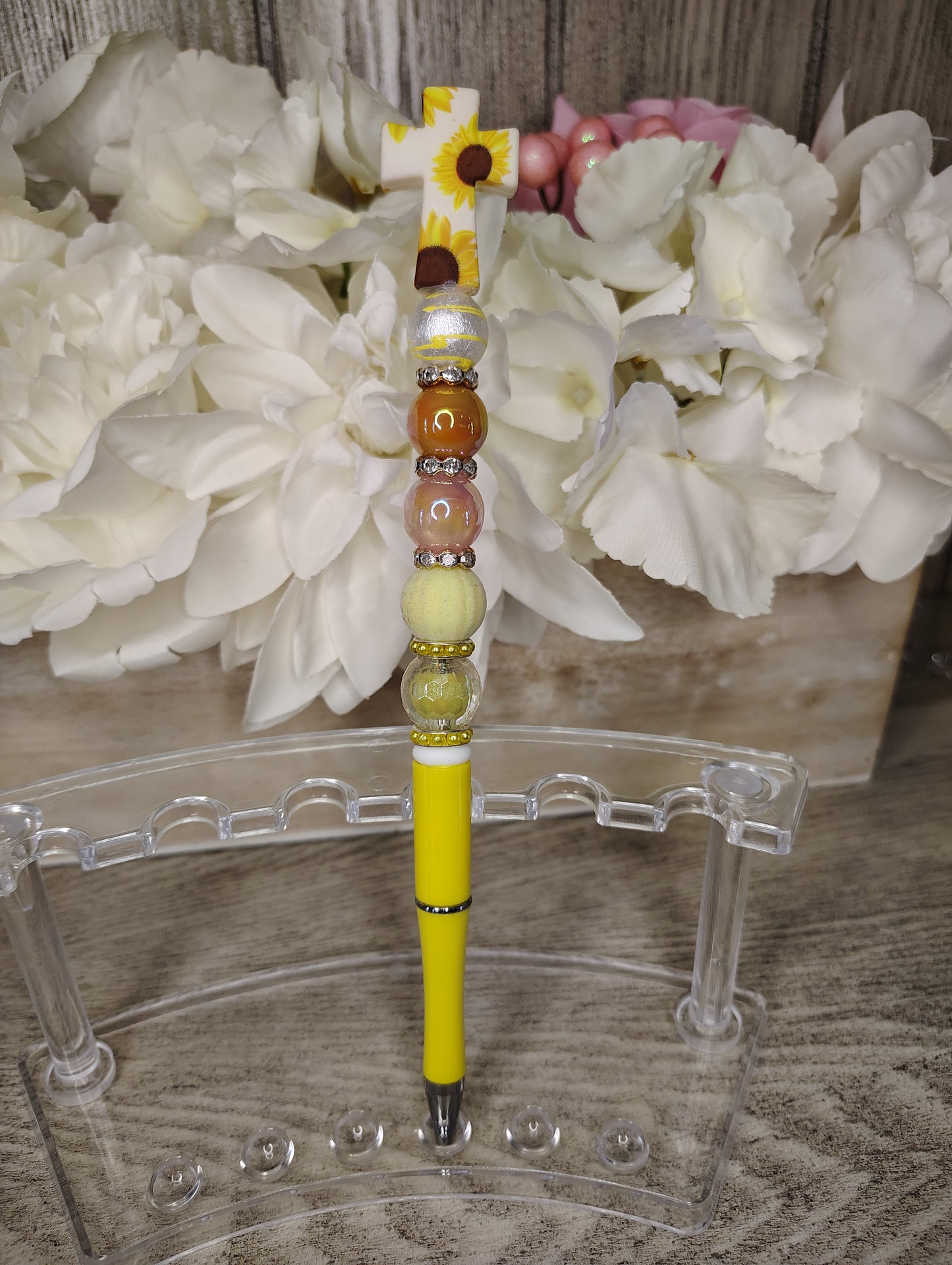 Sunflower Cross Beaded Pen with Extender