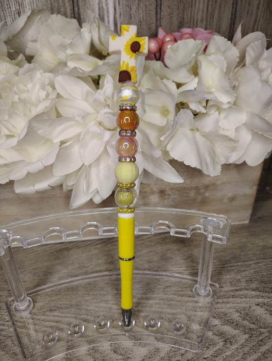 Sunflower Cross Beaded Pen with Extender