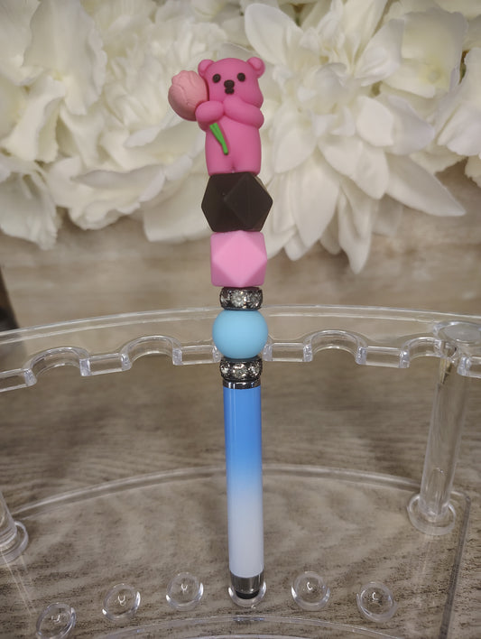 Blush Bear Bouquet Pen 🧸🌸💙