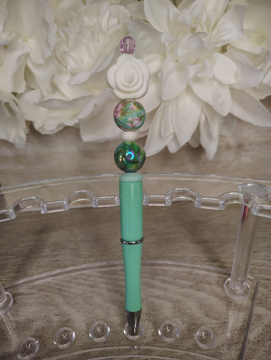 Mint Rose Garden Beaded Pen