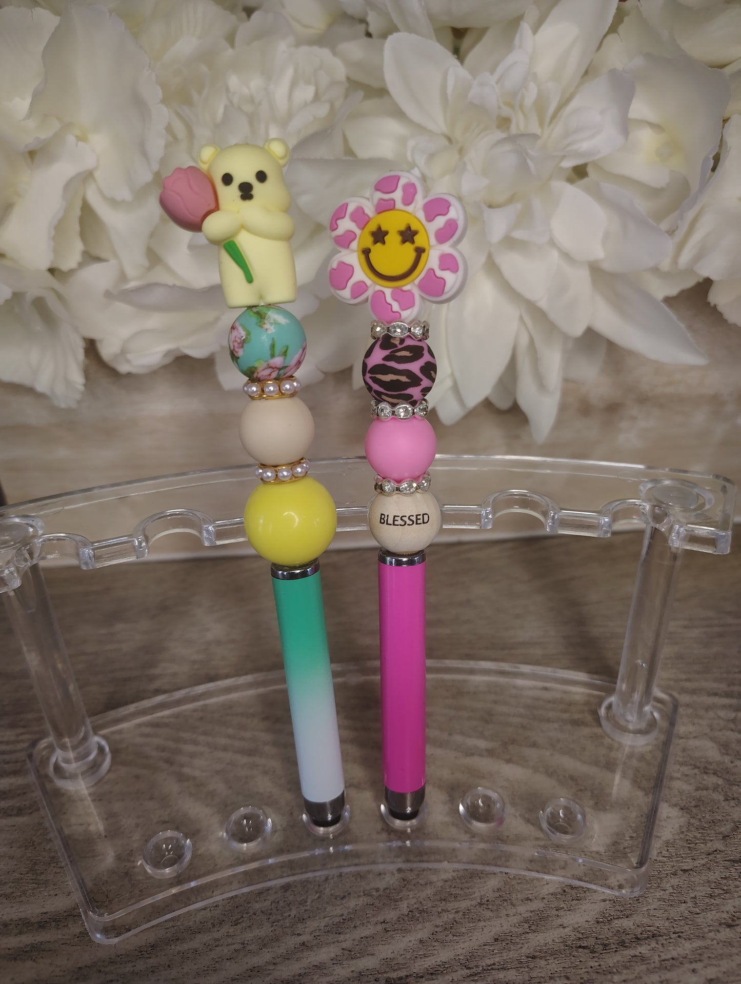 Whimsical Bear & Smiley Flower Stylus Pens