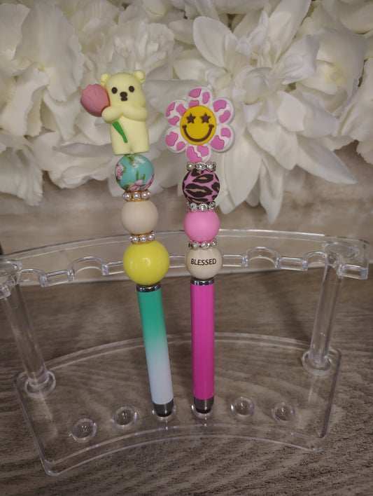 Whimsical Bear & Smiley Flower Stylus Pens