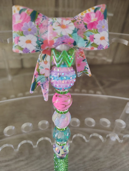 Floral Bow Beaded Stylus Pen
