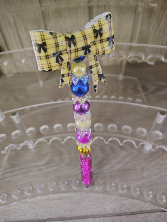 Yellow Plaid Bow Beaded Stylis