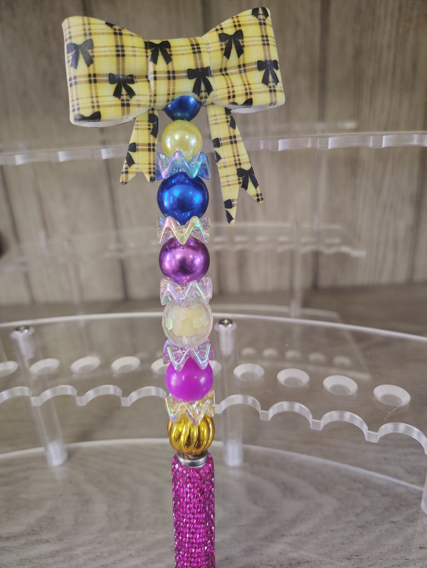 Yellow Plaid Bow Beaded Stylis